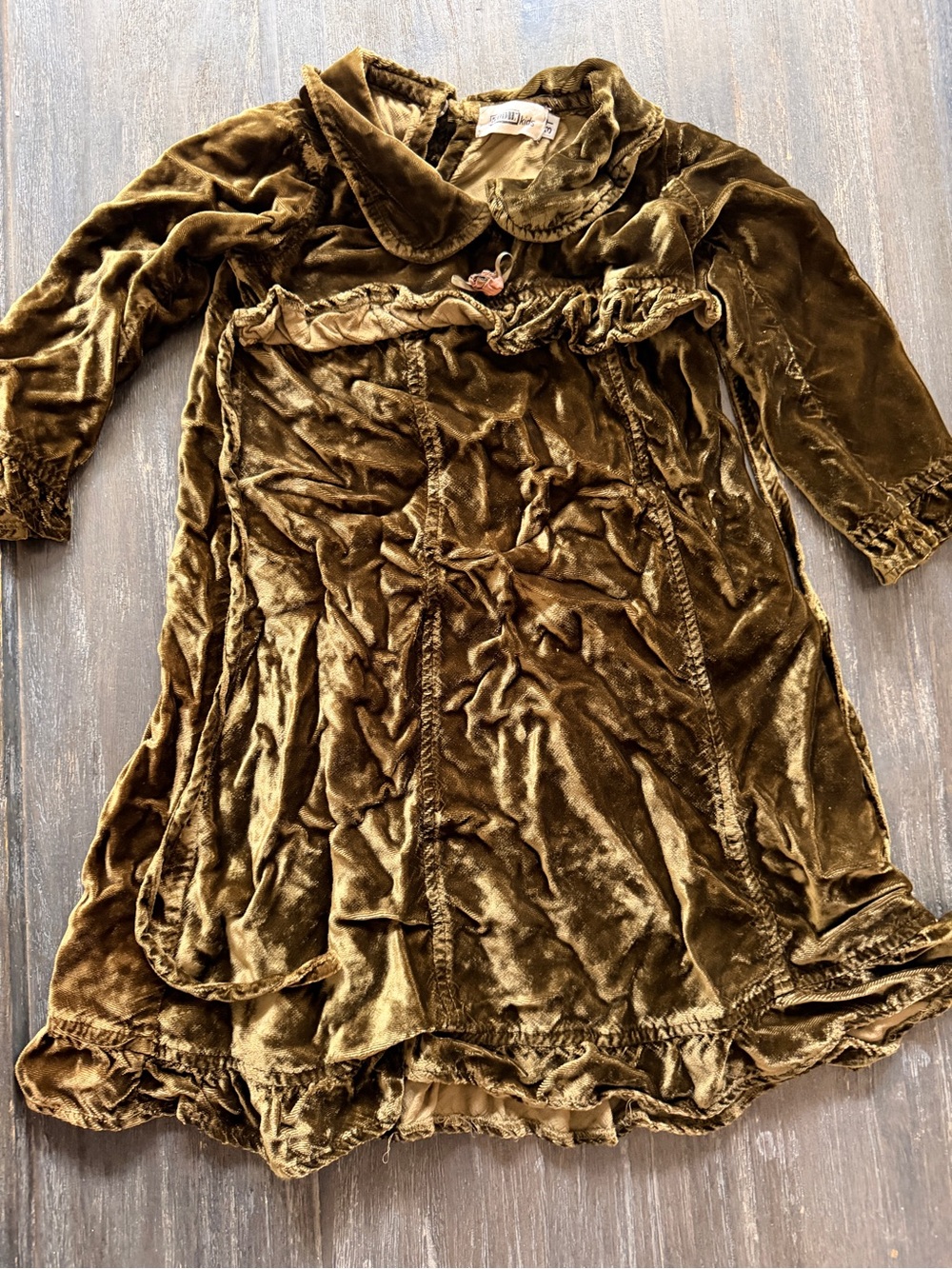 BOD II 3t crushed Velvet Olive Green Long Sleeve Kids Dress